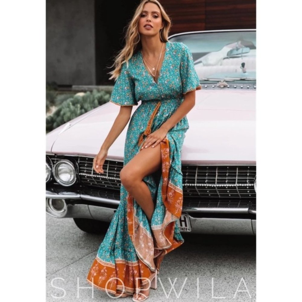 turquiose & orange maxi dress *LAST DAY IN STOCK*